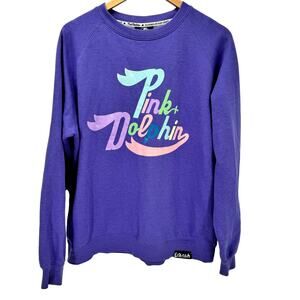 Pink + Dolphin Sweatshirt Womens Large Purple Pullover Long Sleeve Logo Graphic